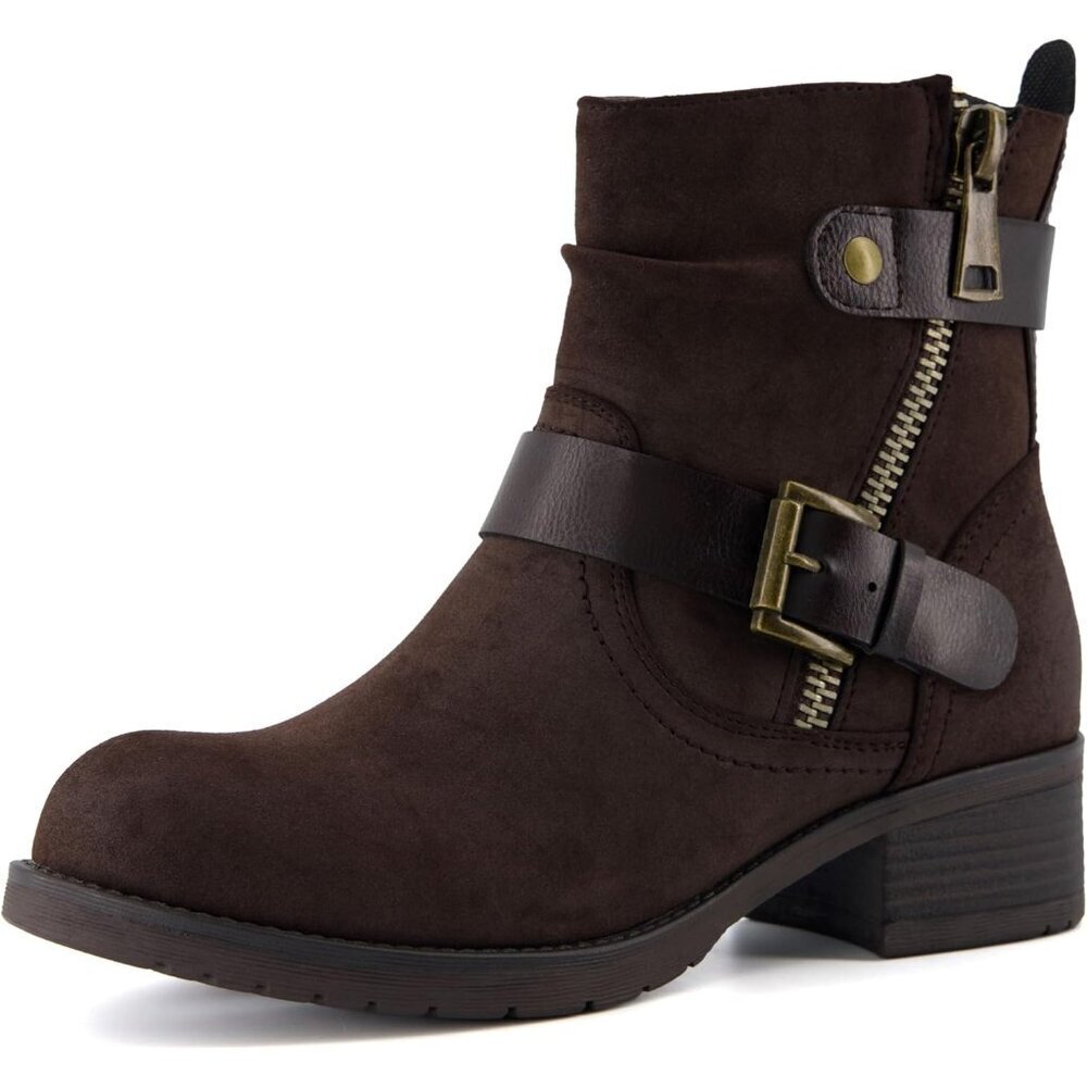 Women's Brown Ankle Boots Comfortable Booties for Women with Zipper Buckle